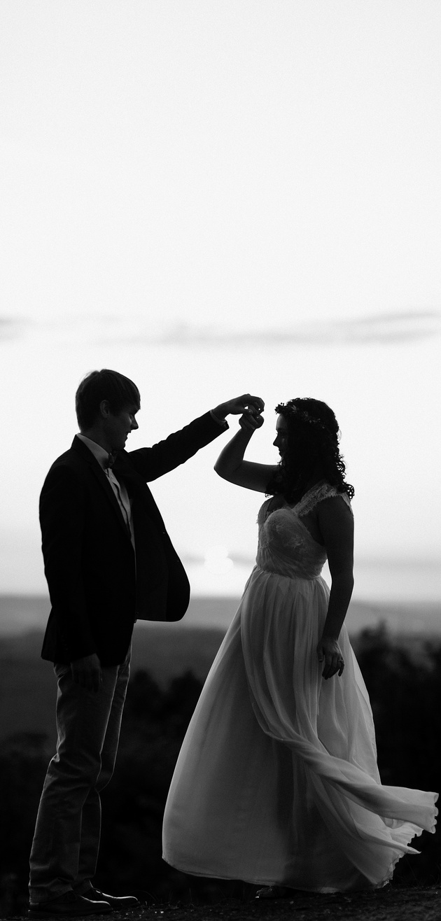 Wedding couple sunset silhouette