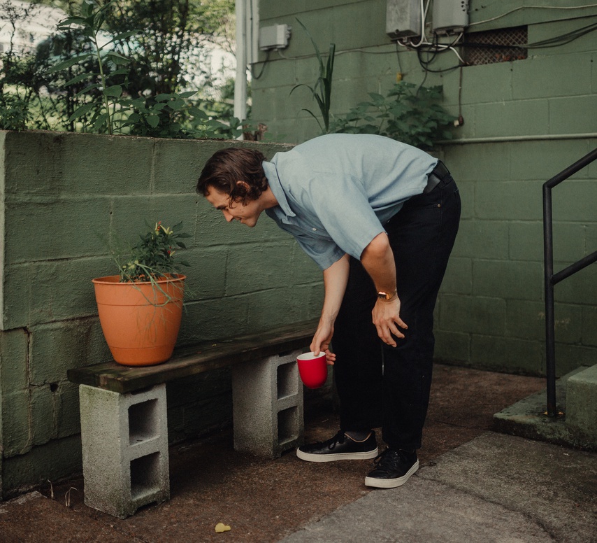 Andy admiring plants